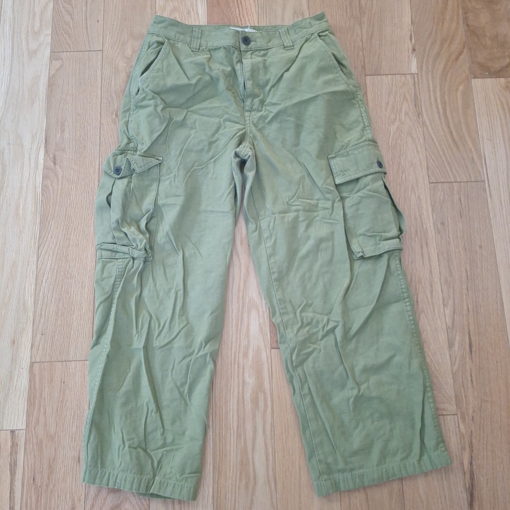 Madewell Garment- Dyed Low-Slung Straight Cargo Pants Olive Green sz 26
